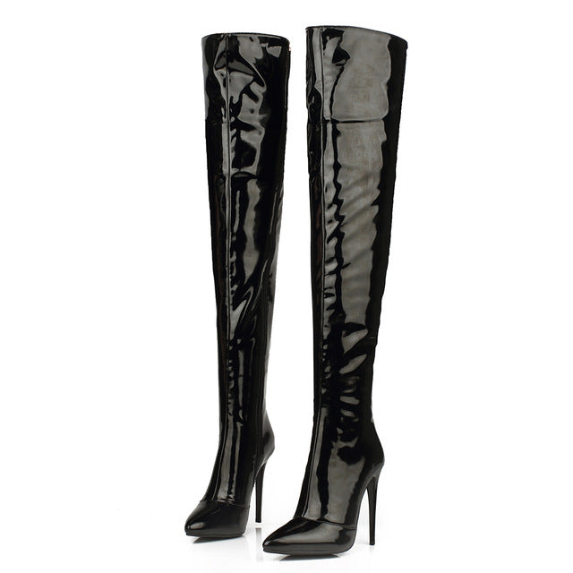 High Quality Newest Sexy Leather Thigh High Pointy Over the Knee High