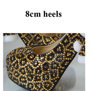 Leopard Gold and Black Rhinestone Wedding Shoes with Hello Kitty Bridal