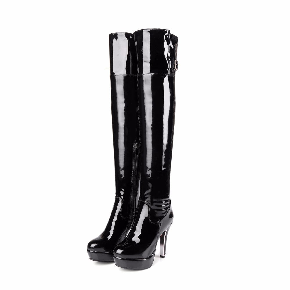KEBEIORITY Plus Size 34-48 Women Boots Patent Leather Over the Knee Boots