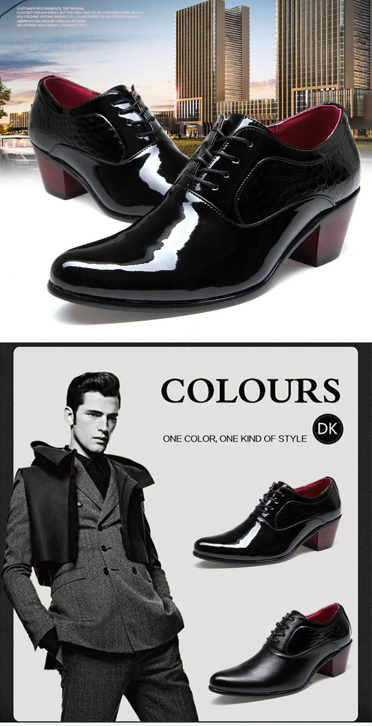Luxury 2017 Patent Leather Pointed Oxfords Men Height Increasing Classic