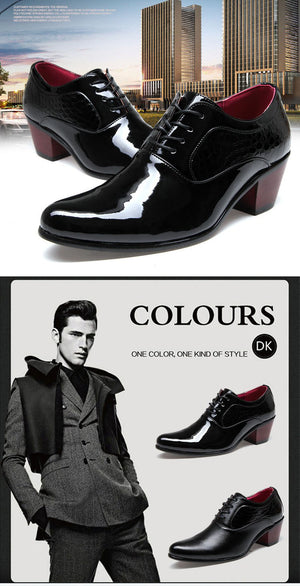 Luxury 2017 Patent Leather Pointed Oxfords Men Height Increasing Classic