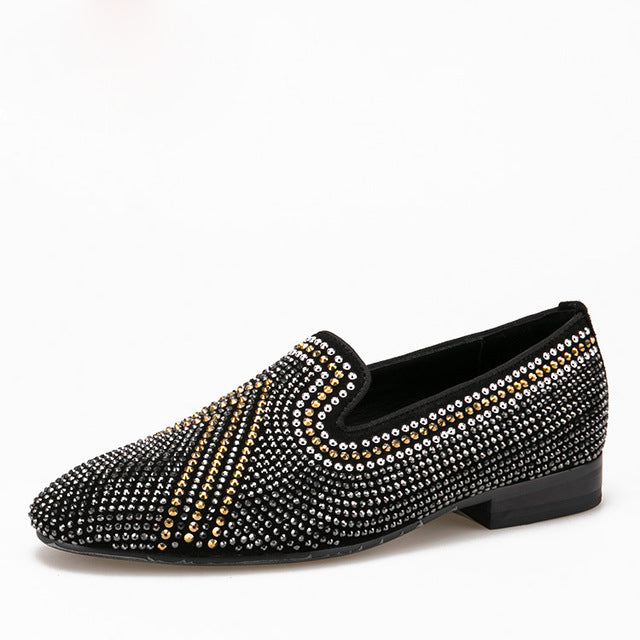 New Handmade three color rhinestone mixed men suede loafers Luxury brands