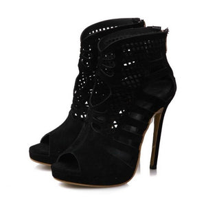 TAOFFEN Plus Size 28-52 Real Leather Women High Heels Sandals Peep Toe