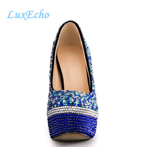 Luxecho. Royal blue multi color Platform Heels