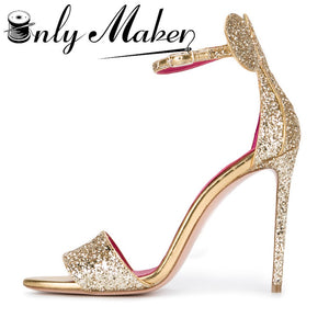 Onlymaker Women's Sandals Shoes Luxury Gold Colour 12cm Thin Heel Fashion Mickey Mouse