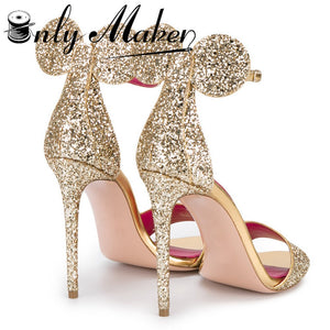 Onlymaker Women's Sandals Shoes Luxury Gold Colour 12cm Thin Heel Fashion Mickey Mouse