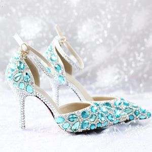 Blue Rhinestone Shoes with Ankle Srap With and Matching Bag