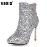 Woman Platform Pointed Toe Ankle Boots Glitter