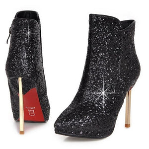 Woman Platform Pointed Toe Ankle Boots Glitter