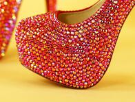 New arrival red rhinestone wedding shoes womens high heels Platform shoes