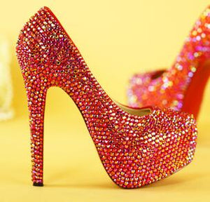 New arrival red rhinestone wedding shoes womens high heels Platform shoes