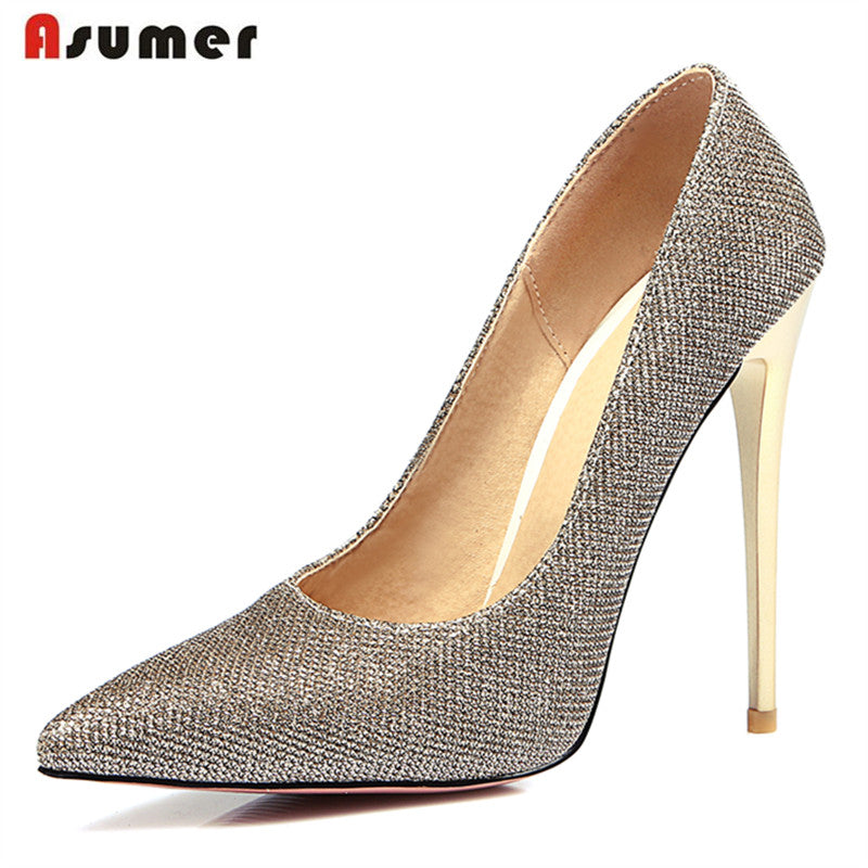 Asumer 2017 Hot sale pumps shoes women pointed toe high thin heels shoes big