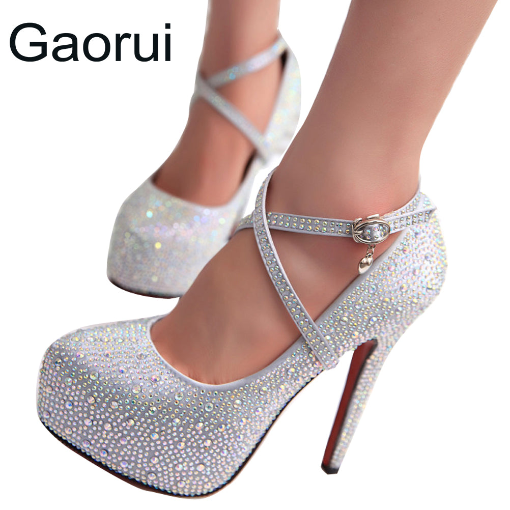 GAORUI women high heels crystal platforms Glitter rhinestone