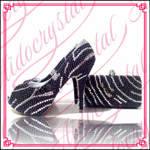 Charming Italian Shoes With Matching Bags Rhinestones Black High Quality African  Set
