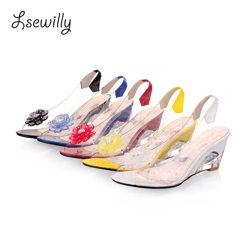 Lsewilly Hot Sale Crystal Wedges Transparent Women high-heeled Sandals