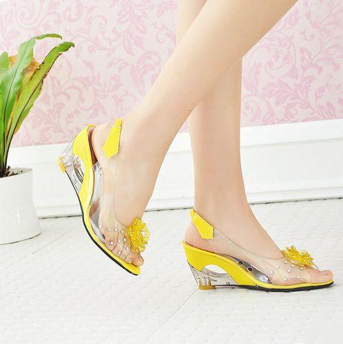Lsewilly Hot Sale Crystal Wedges Transparent Women high-heeled Sandals