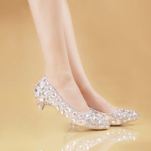Crystal bridal shoes rhinestone handmade female silver high heels platform wedding shoes women pumps