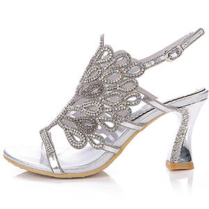 Sliver Sheepskin High-Heeled Shoes Summer Diamond Leather Sandals