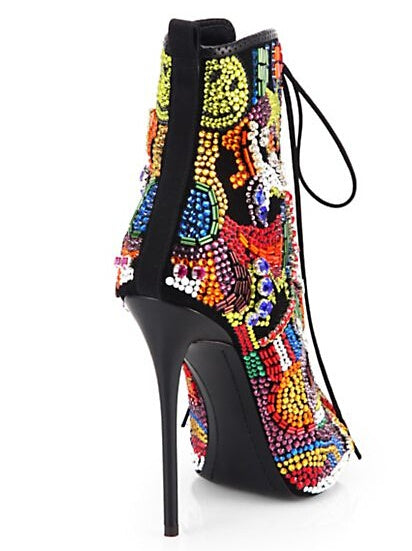 Real Photo Bling Bling Crystal Lace-up Booties Sexy Open-toe High Heel Sandal Boots Woman Anklets