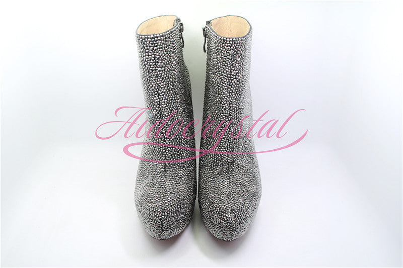 Aidocrystal High shine rhinestone decorated women stiletto wholesale  ankle high heel boots