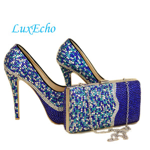 Royal blue rhinestone wedding shoes and bags to match Galosh Para Dress shoes