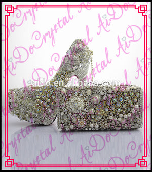 Aidocrystal hight quanlity wholesale crystal matching shoes and bag set for party/wedding