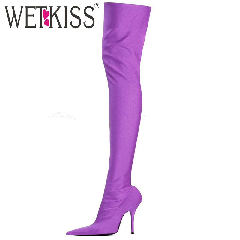 WETKISS Brand Design Shoes Women 2017 Sexy Pointed toe Over Knee Boots Woman