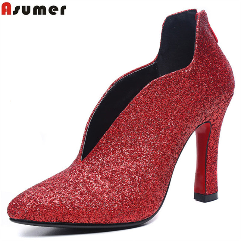 Asumer 2017 spring autumn new arrive women pumps fashion pointed toe zipper