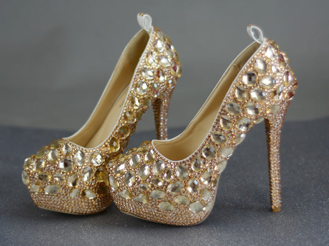 Champagne crystal women Wedding shoes with matching bags ]
