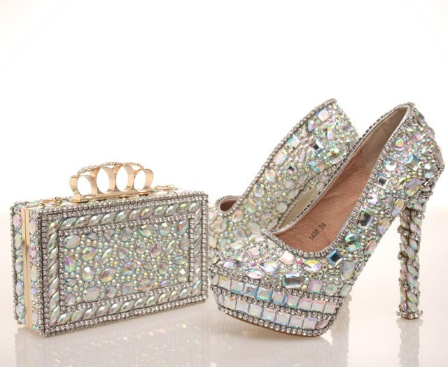 BaoYaFang New Bling crystal Womens Wedding shoes with matching bags