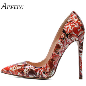 AIWEIYi Women's Stiletto Heel Pumps Women Floral Print Thin High Heels Shoes