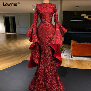 LOWIME  Red Custom Made Appliques Sequins Gown