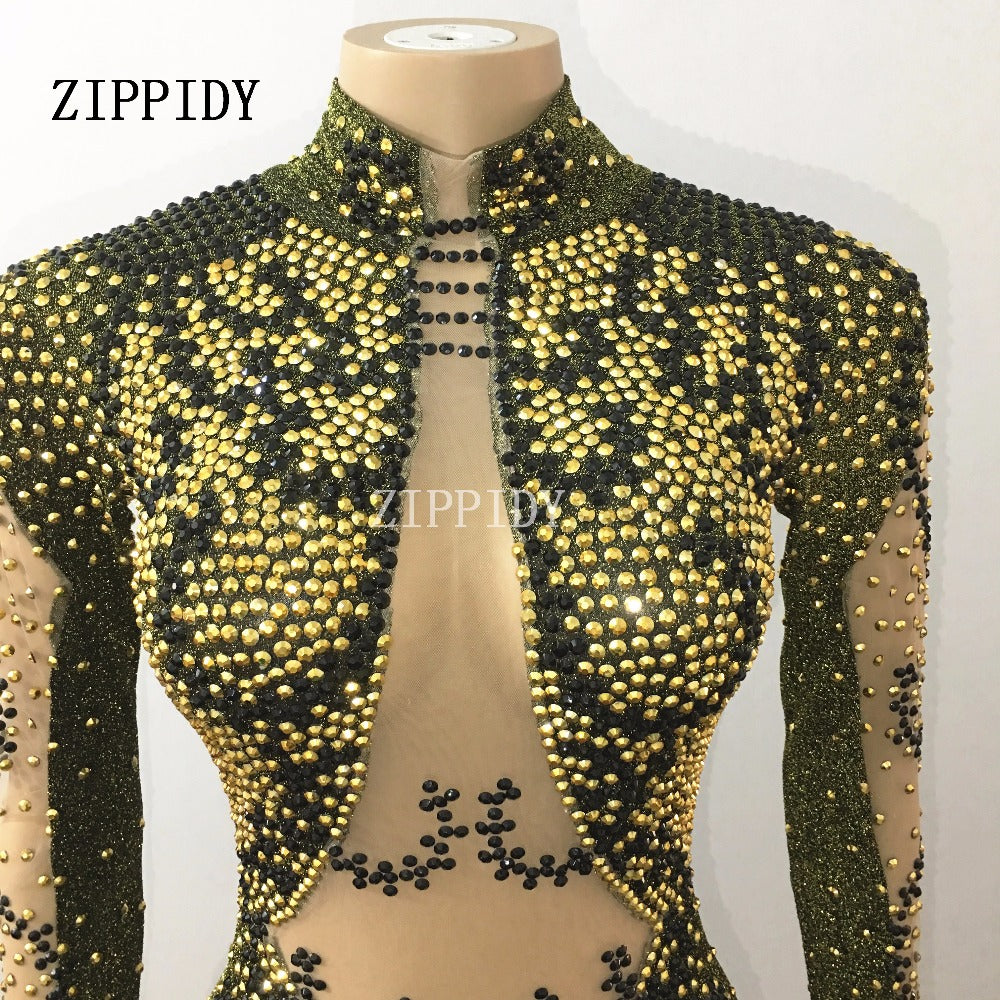 ZIPPIDY  Black Gold Stones Stretch Jumpsuit