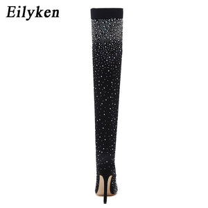 Eilyken 2018 Fashion Runway Crystal Stretch Fabric Sock Boots